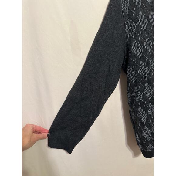 BERTHA made in Italy Merinos Fine Wool Argyle Sweater 58 XXL Black and Grey - Picture 4 of 13